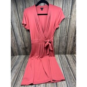 Ann Taylor Coral Pink Faux Wrap Short Sleeve Dress Size 8